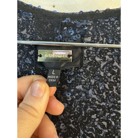 Alexia Admor dressy Blue Silver Ombré sequined DUSTER wrap Jacket cardigan Large - Picture 7 of 15